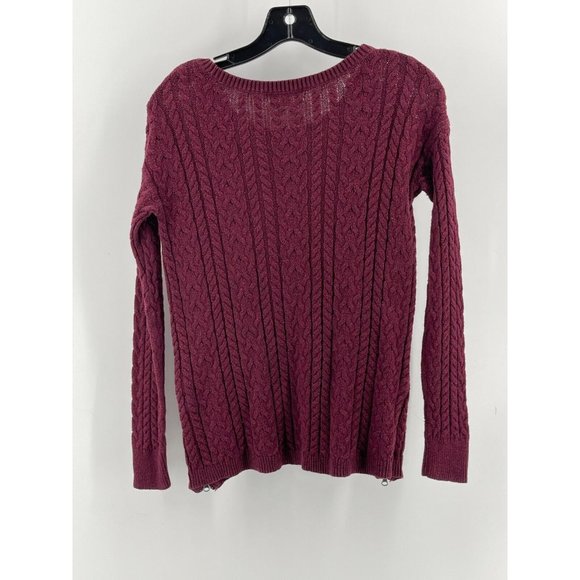 American Eagle Outfitters Burgundy Cable Knit Cardigan Sweater Zippers Size S - Picture 6 of 12